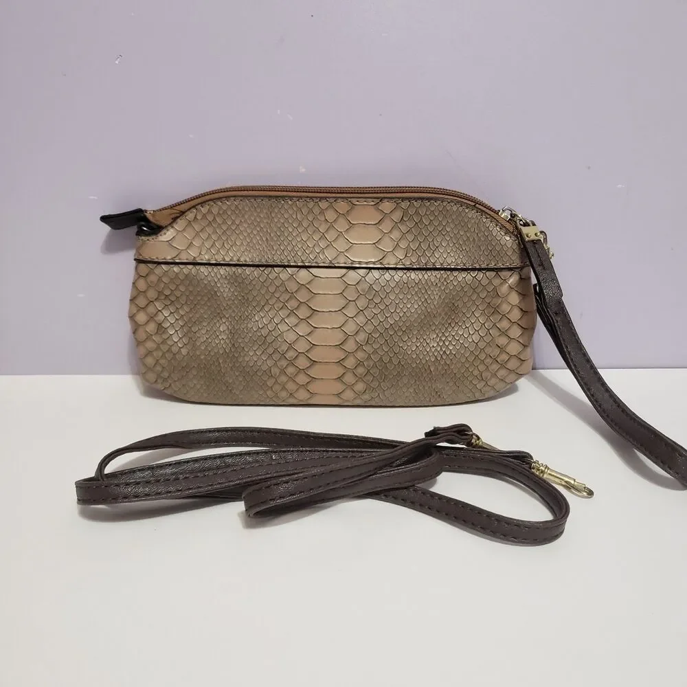 Kim Roger's Faux Snake Reptile Skin Purse Crossbody Wristlet Clutch Women's...